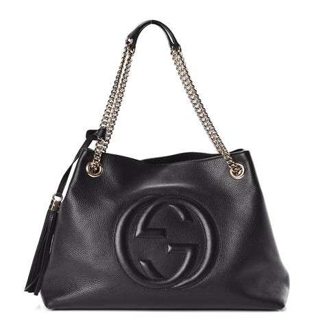 gucci pebbled calfskin medium soho shoulder bag black|gucci shoulder bag sale.